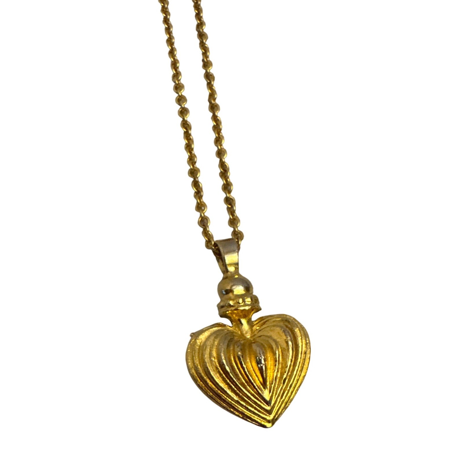 Gold Tone Heavy Heart Pendant Necklace Adjustable Chain 20″ Love Anniversary