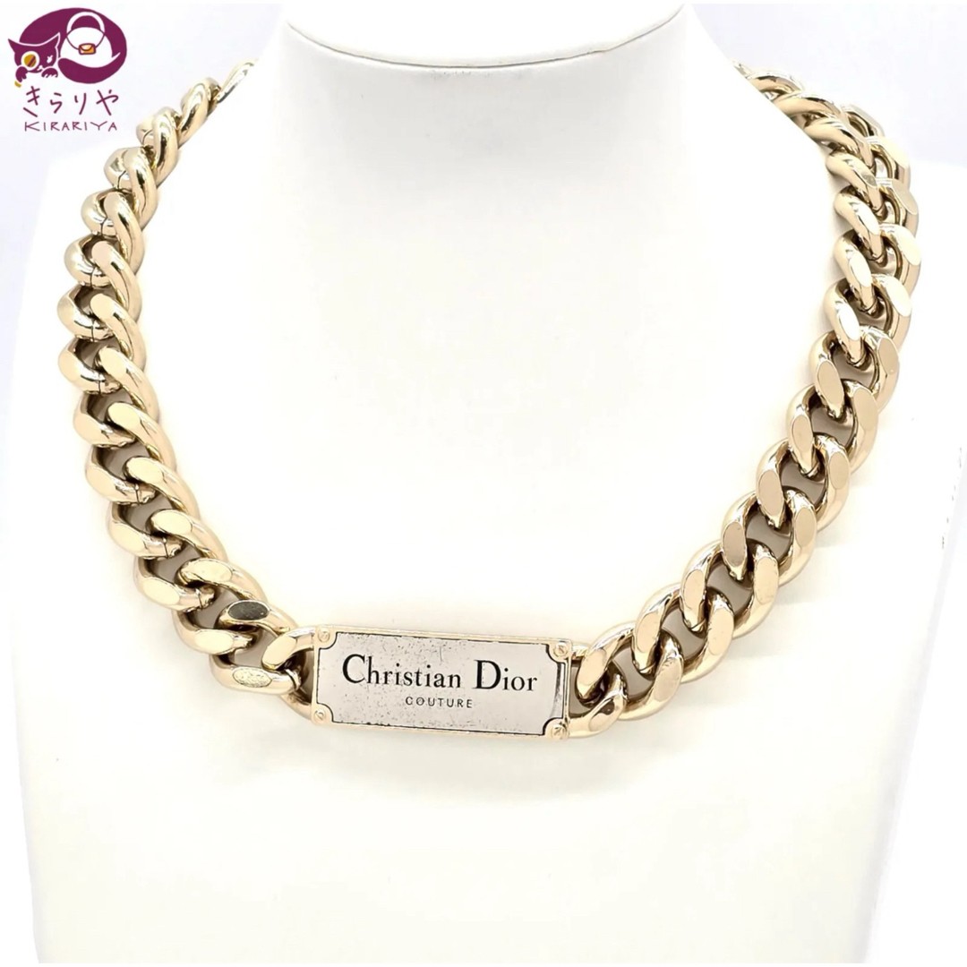Christian Dior COUTURE Plate Necklace Choker Gold-Tone Metal 48cm Box Bag