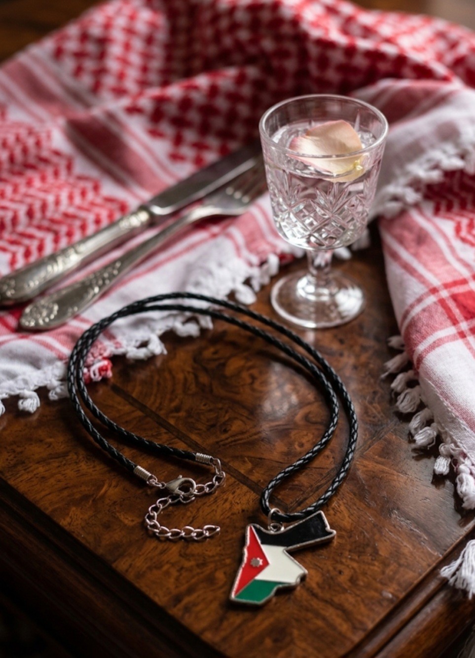 Kingdom of Jordan Map Outline Necklace – Vibrant Flag Enamel Pendant on Braided.