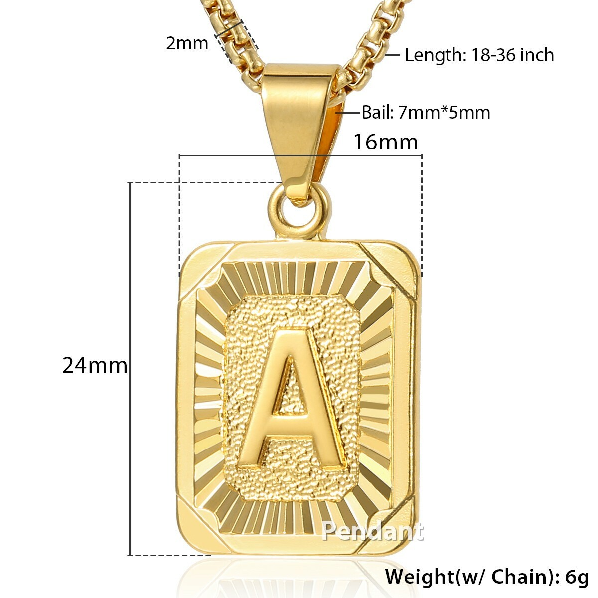 2MM 24″ Yellow Gold Filled 26 Letters A-Z Cross Charm Necklace or Pendant Only