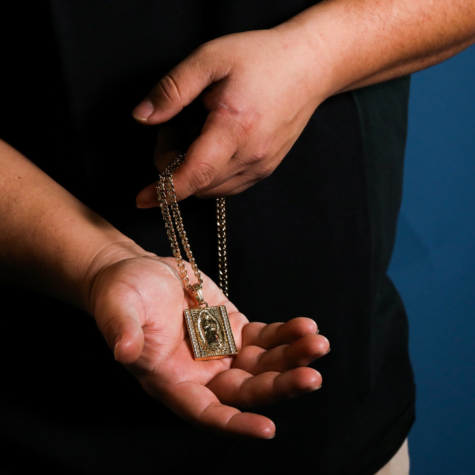 Virgin Mary Pendant 24″ Cuban Chain 14k Gold Plated Square Cubic Zirconia HipHop
