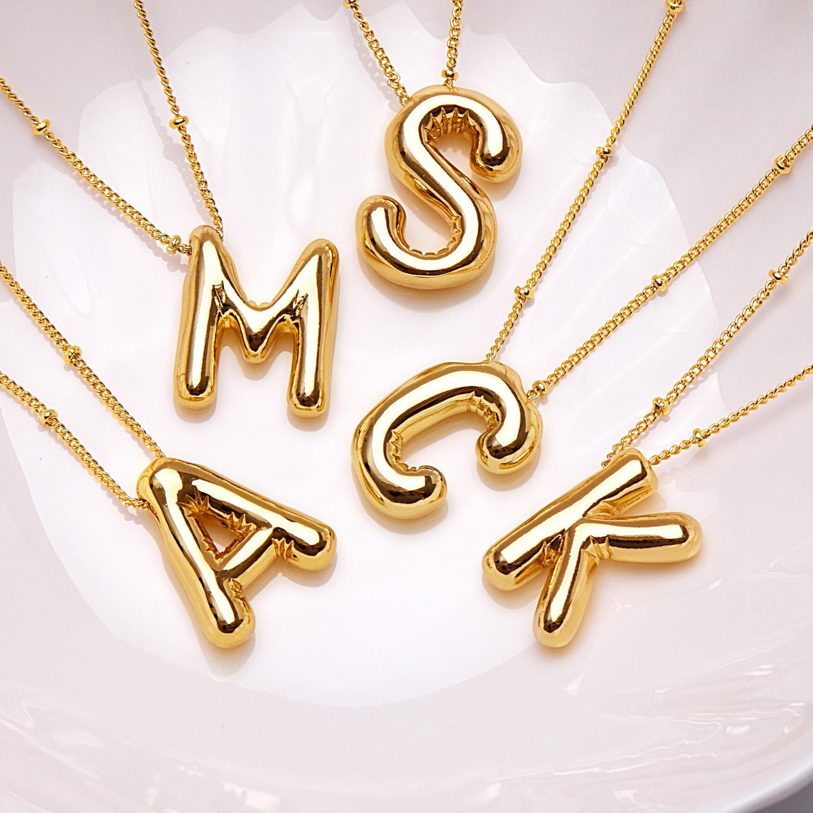 Inerney Gold Bubble Letter A Initial Necklace for Women, Balloon adult,