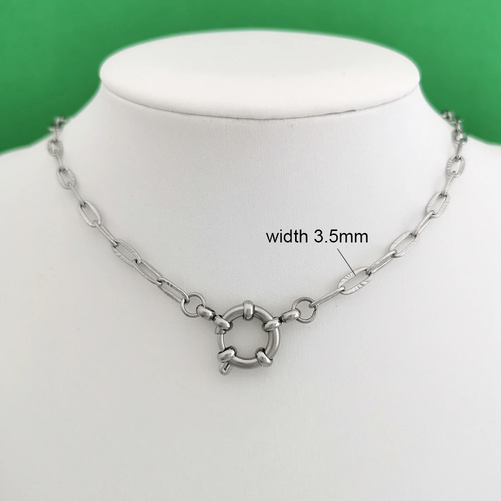 Sailor Clasp Necklace Paperclip Chain Stainless Steel Gold Color Women Jewelry