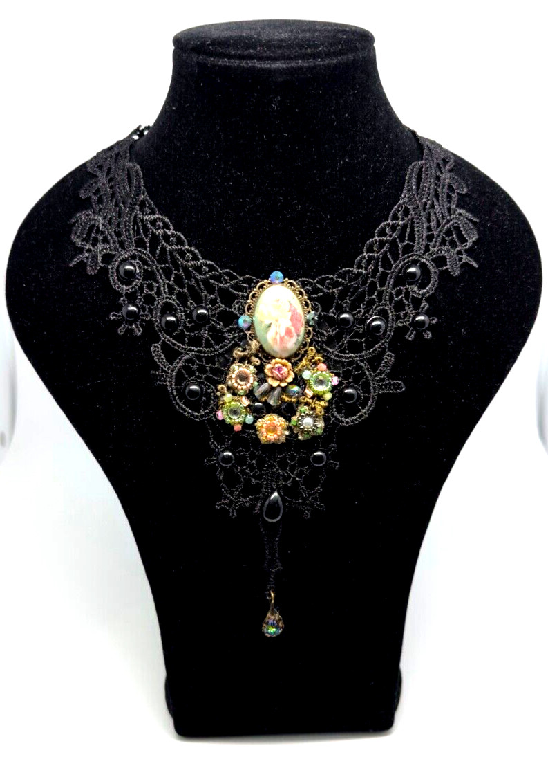 Beautiful Necklace Fabric Choker With Colorful Crystals By Michal Negrin #610#
