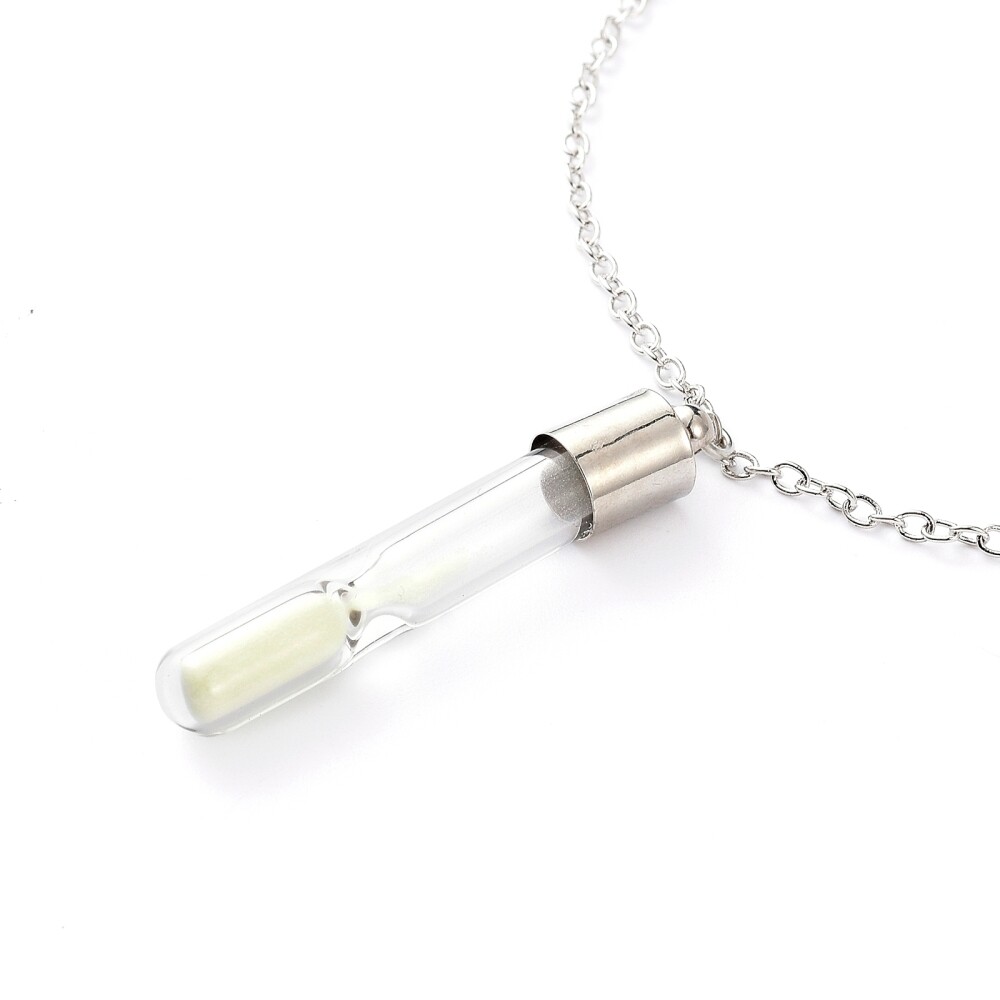 Hourglass Pendant Necklace Glow in the Dark Green 18.5″ Luminous Jewelry Unique
