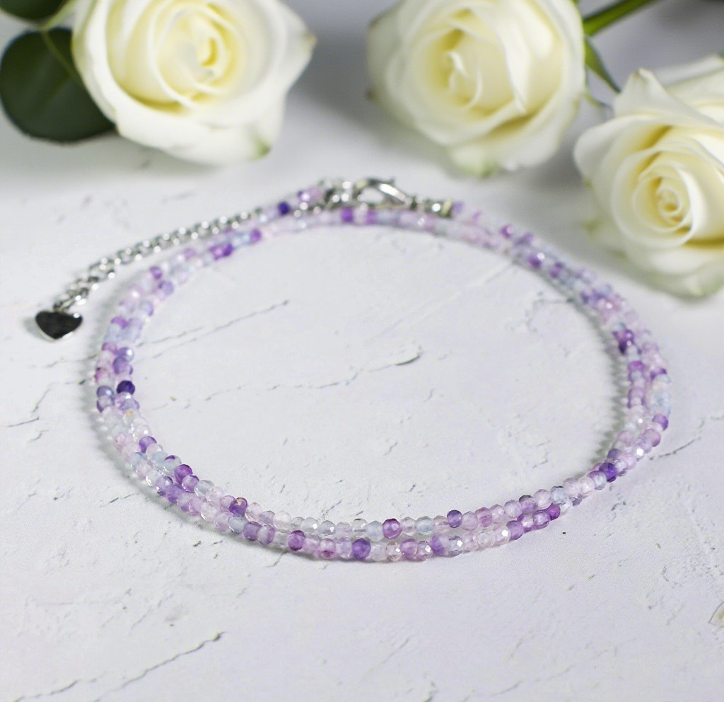 Natural Rainbow Fluorite Choker 2mm Crystal Gemstone Bead Dainty Choker Necklace