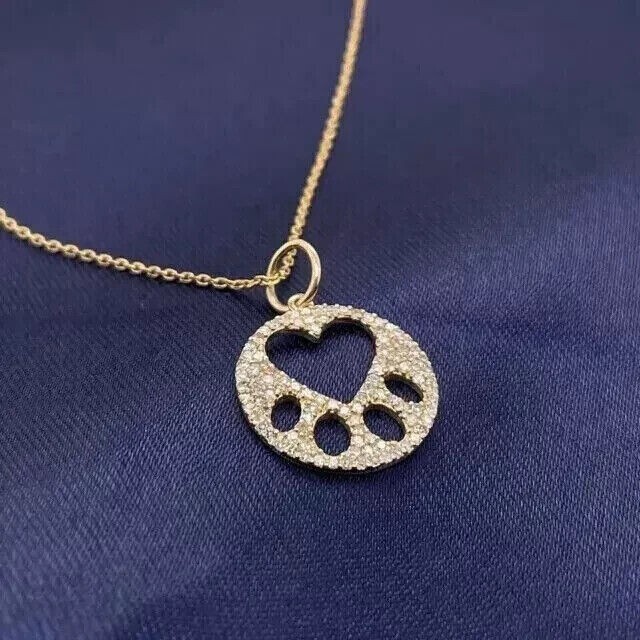1Ct Round Cut Simulated Diamond Lovely Paw Shape Pendant 14K Yellow Gold Plated