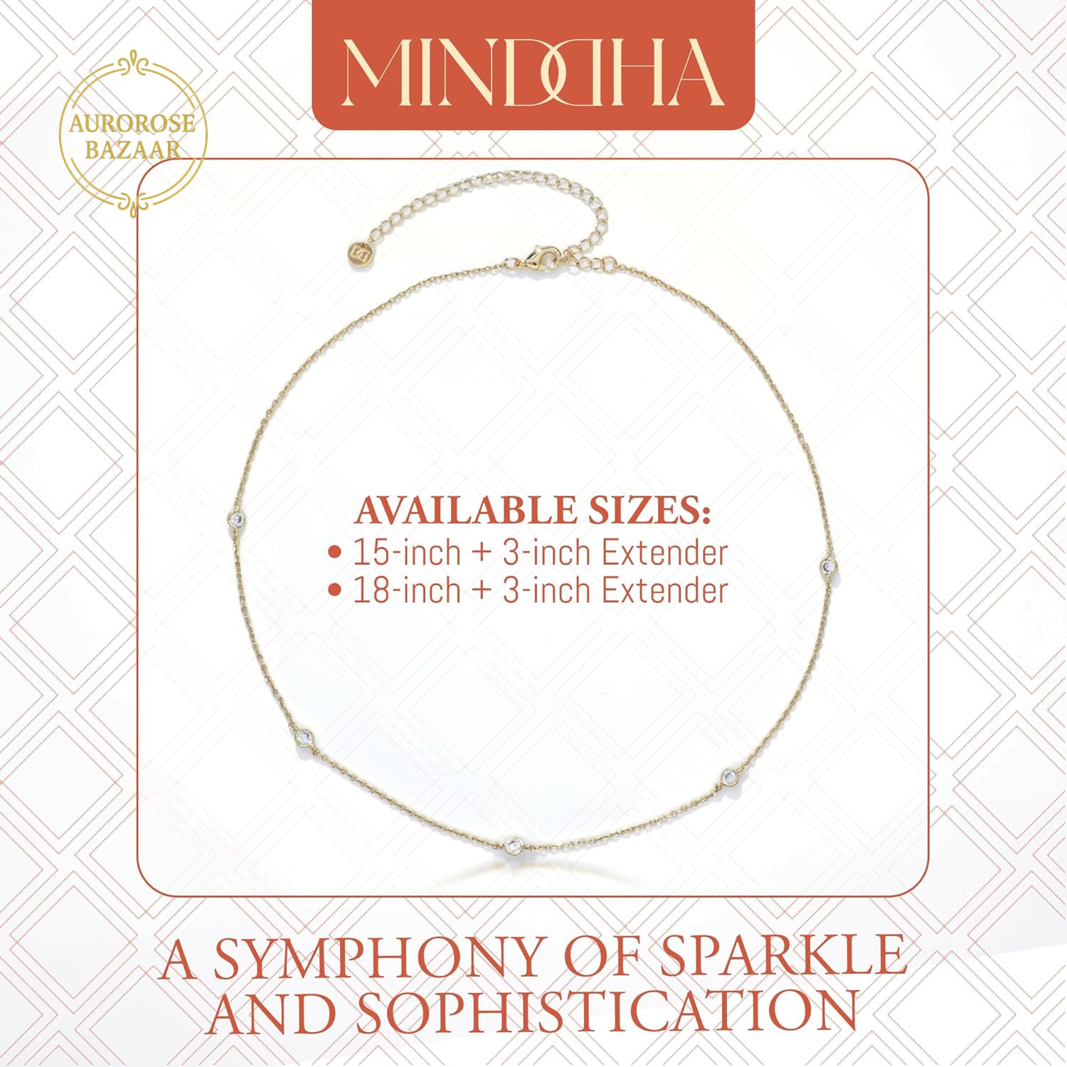 14K White/Yellow Gold Plated Station Necklace | Cubic Zirconia Dainty Chain Neck