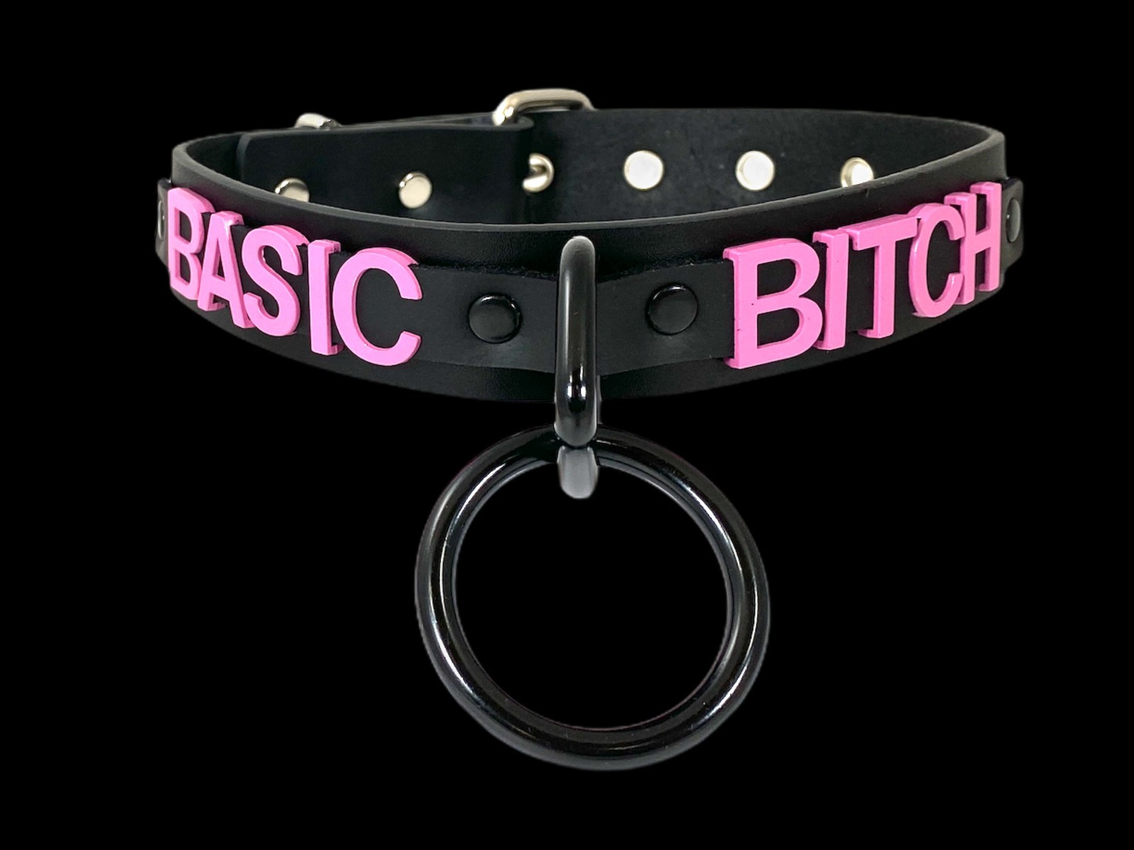Name Bondage Collar Black O Ring Pink Letter Slave Leather BDSM Slut Choker