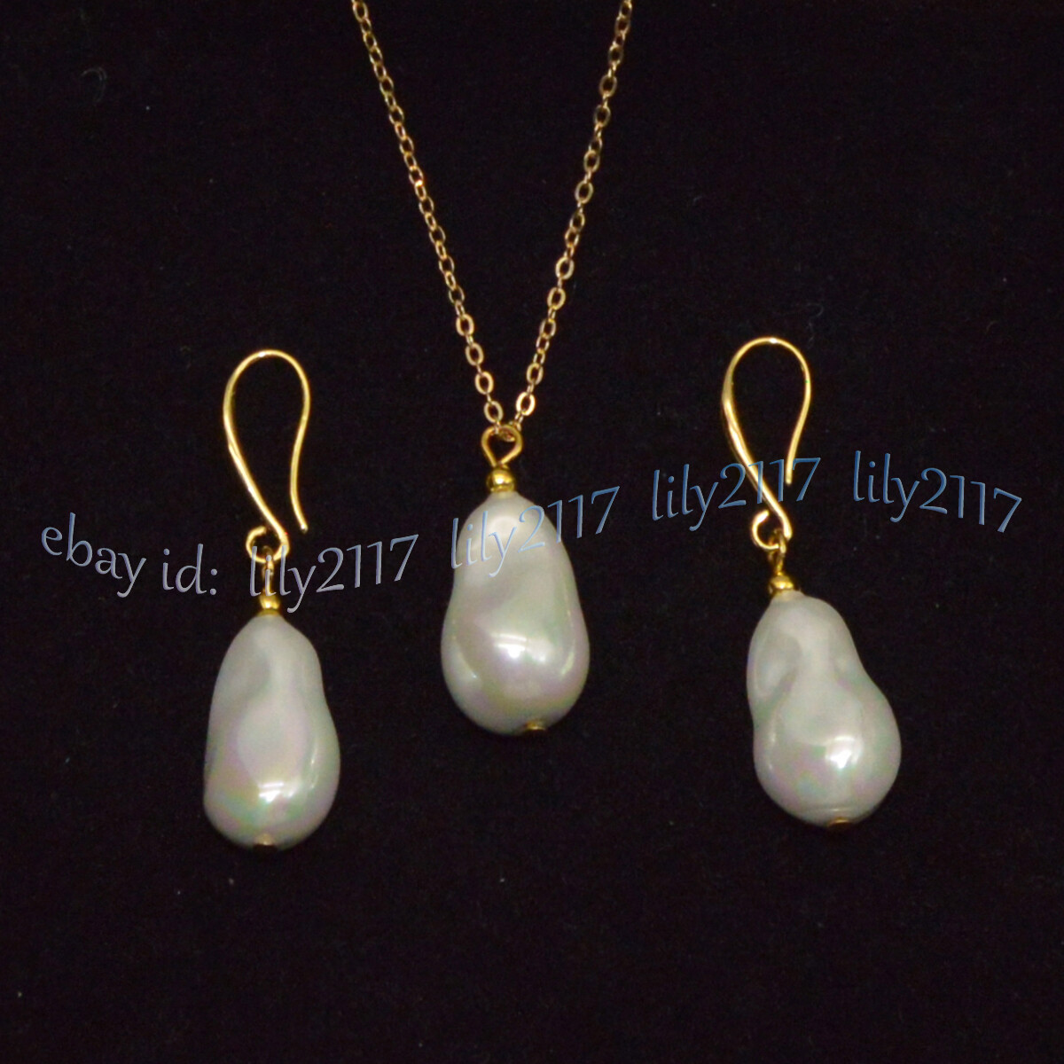 12x20mm White South Sea Baroque Shell Pearl Pendant Necklace Earrings Gold Chain