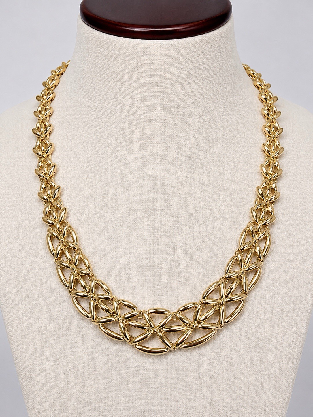 Gold Tone Byzantine Chain Statement Necklace, Adjustable w/ Extension Chain
