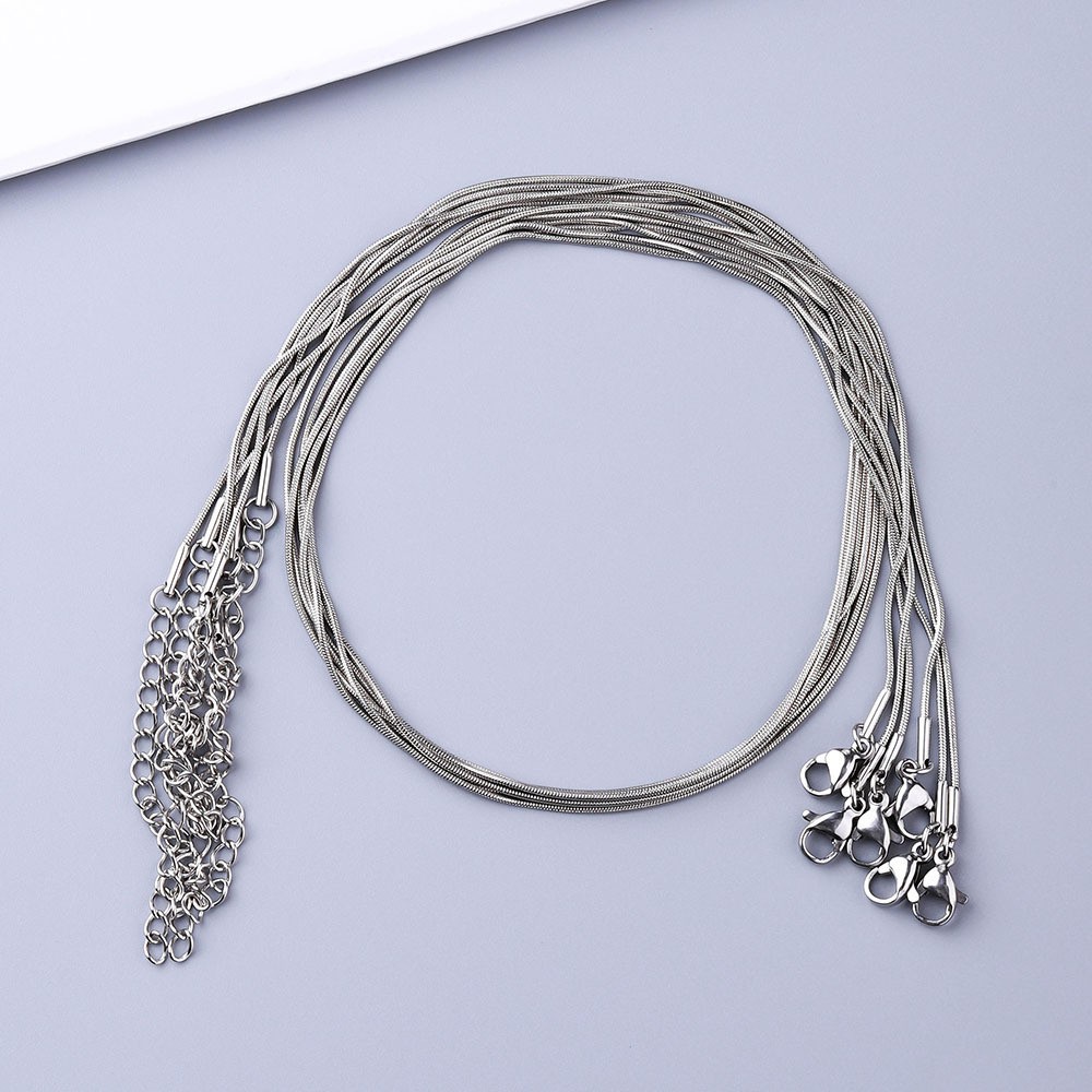 10pcs Ladies’ Stainless Steel Collarbone Round Snake Chain Necklace 18”+5cm