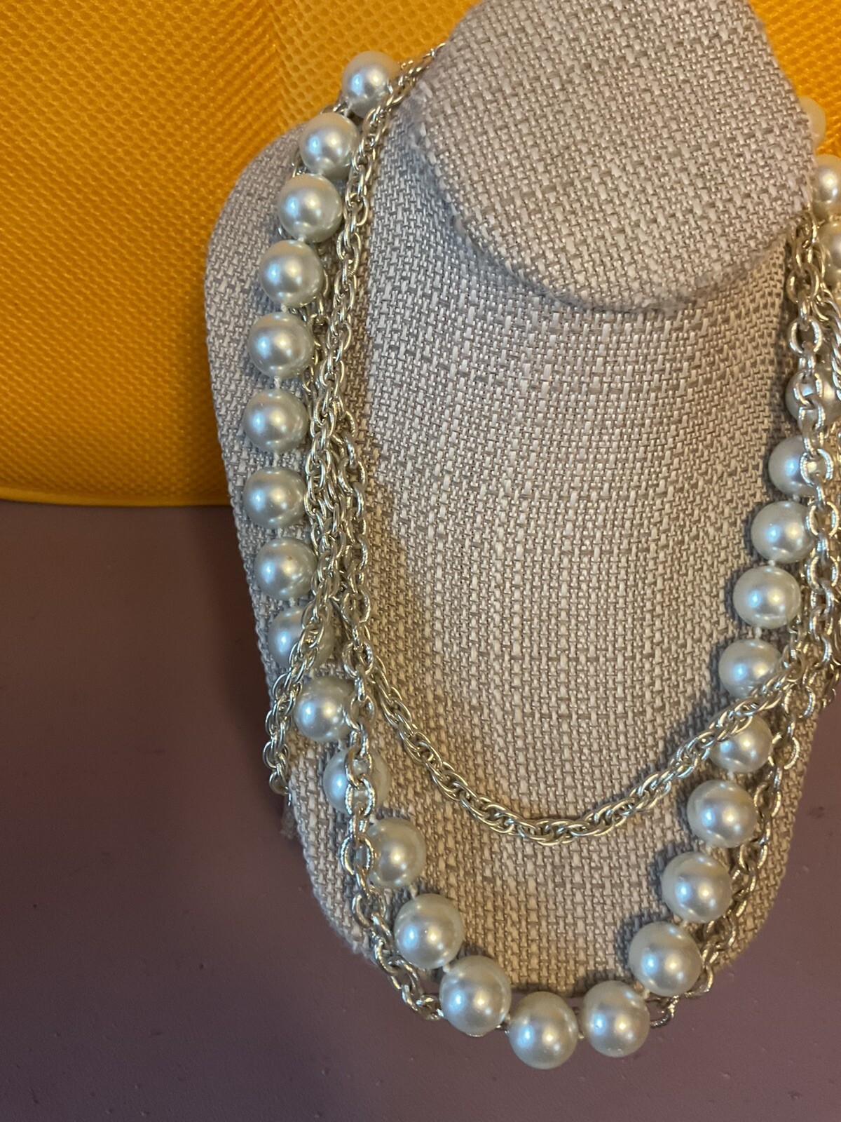 White House Black Market Multi-Strand Faux Pearl And Chain Necklace 18”
