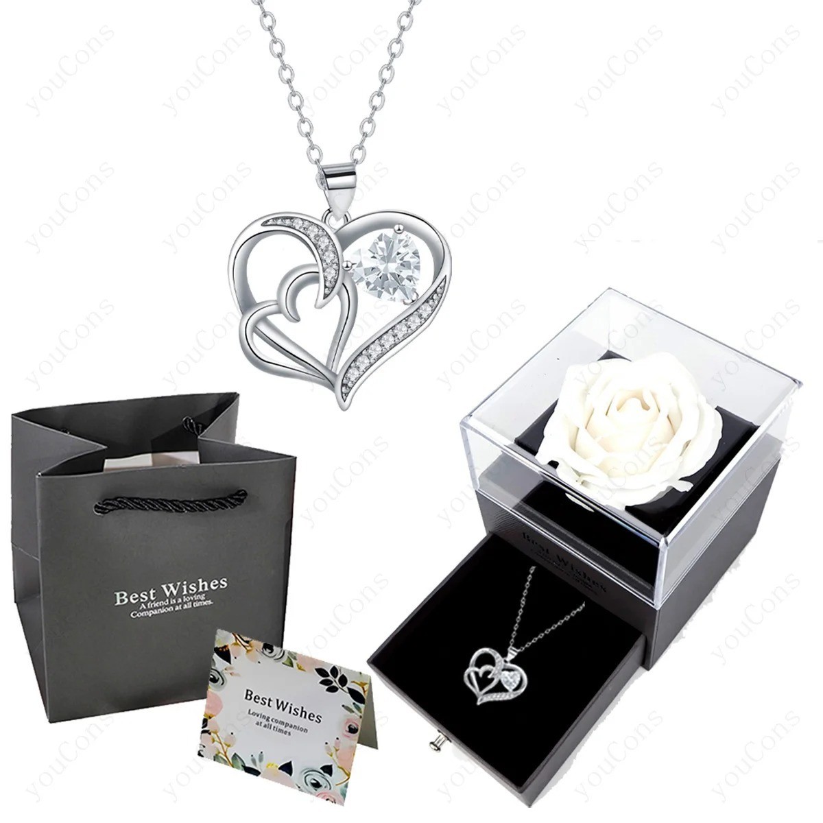 Heart Pendant Necklaces With Rose Flower Gift Box For Women Girlfriend Trendy Ch