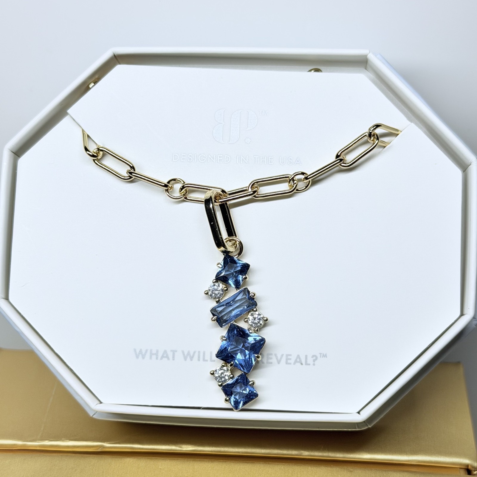 Bomb Party Necklace “Just Say Yes” NK84196 Aqua Blue Spinel on Gold