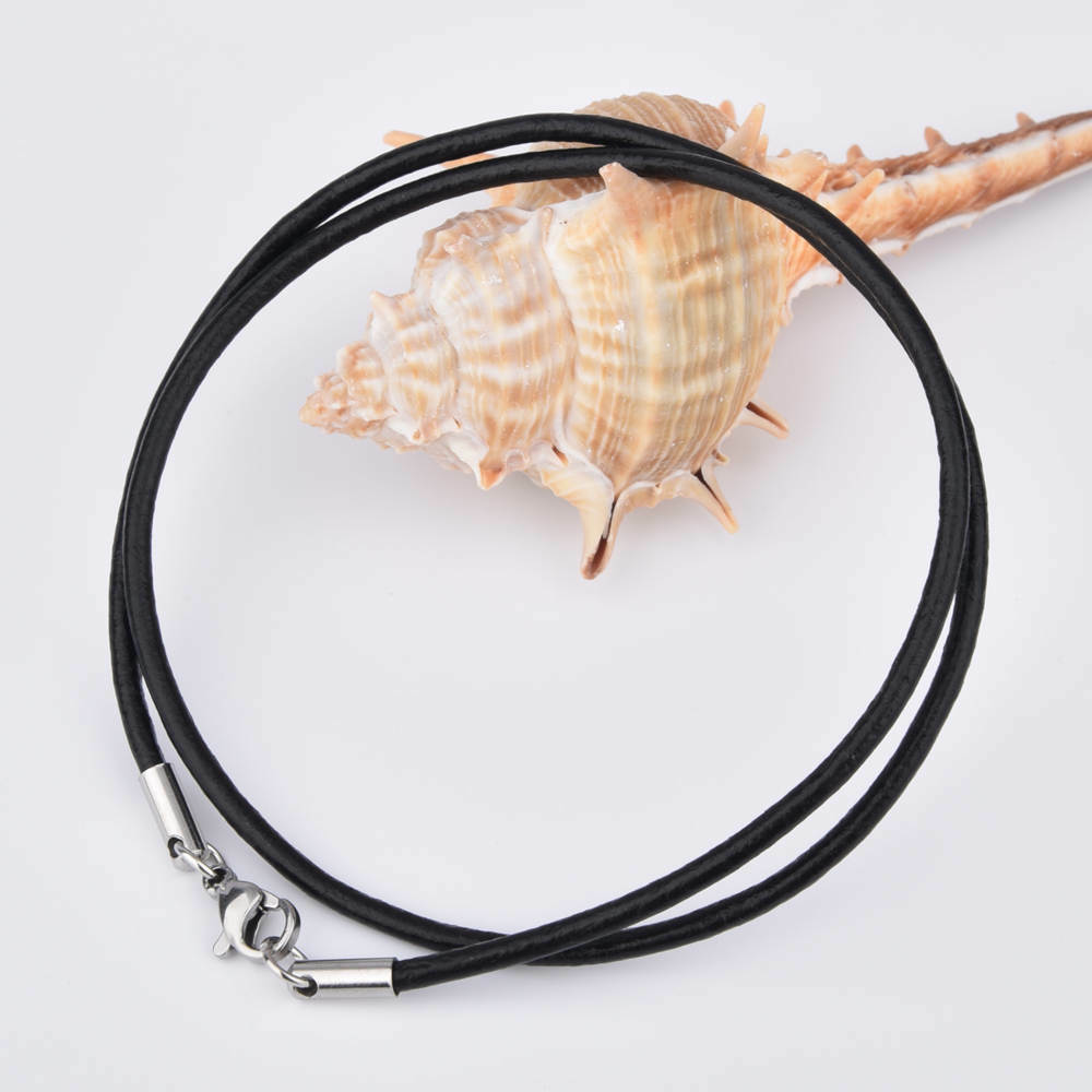 Deziloo Round Natural Leather 2mm Cord Necklace Silver Alloy Lobster Clasp