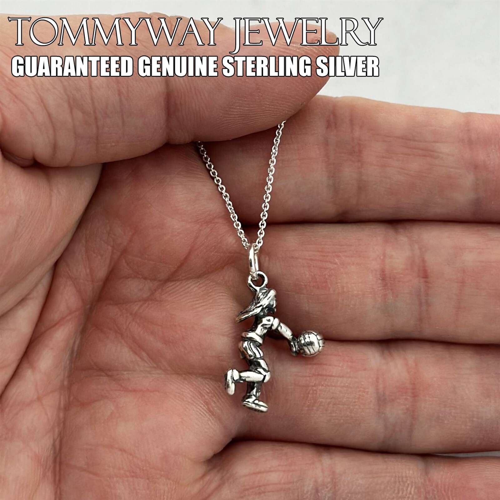 Guaranteed 925 Sterling Silver Volleyball Charm with Necklace