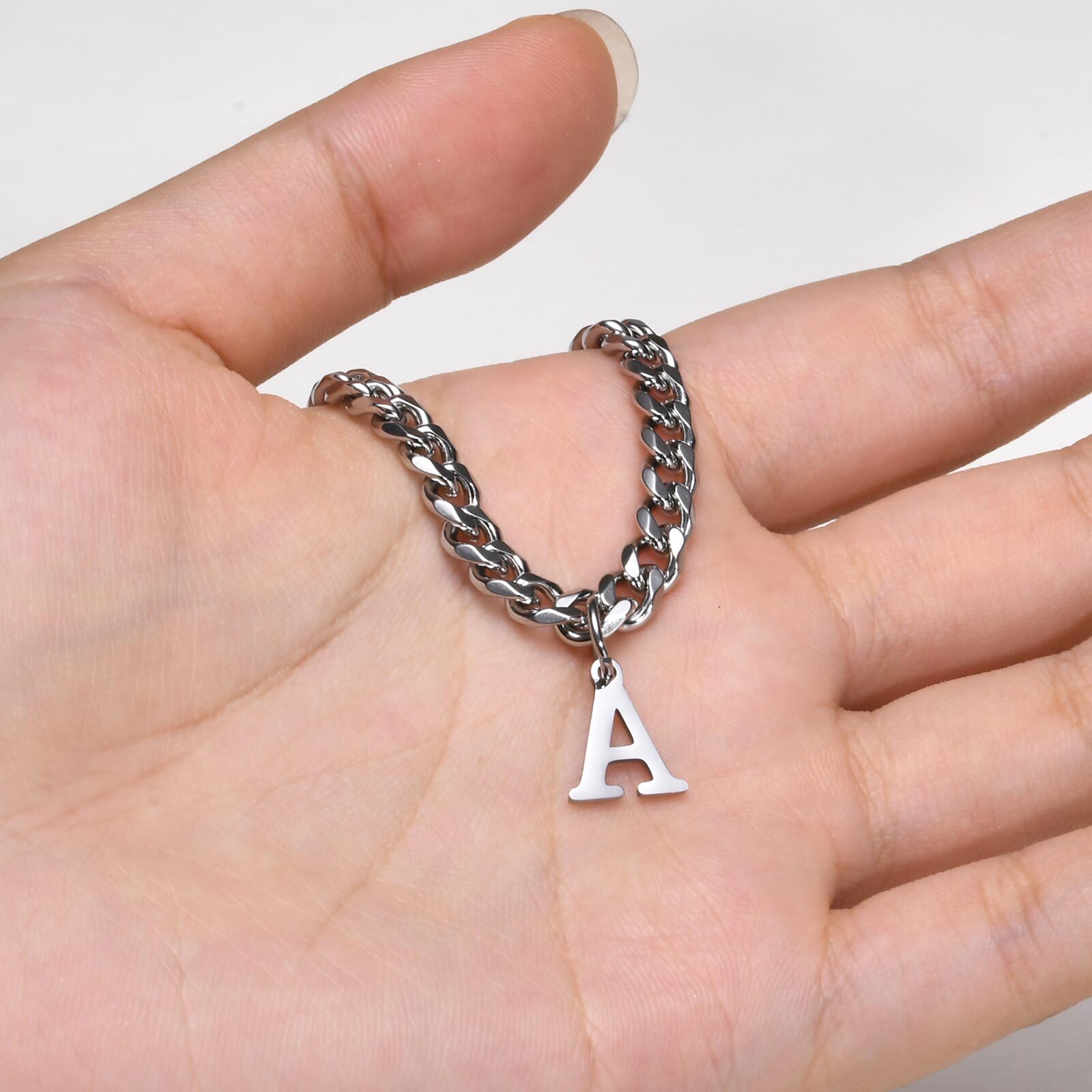 Vnox Classic Initial Letter Necklaces for Men Stylish Pendant with Cuban Chain