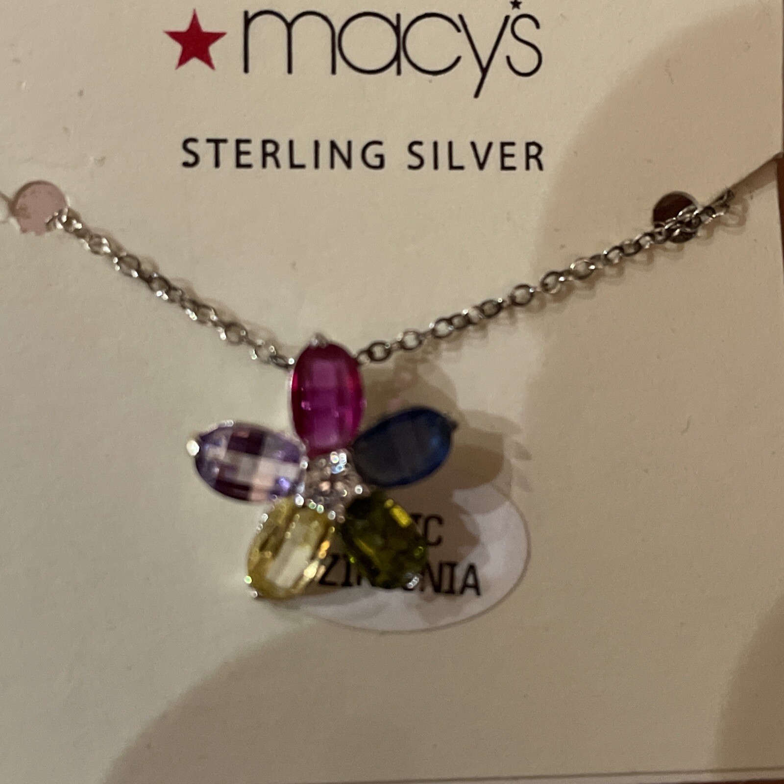 🌟NeW GREEN pink BLUE chain multi STONE Sterling Silver 925 pendant Charm FLOWER