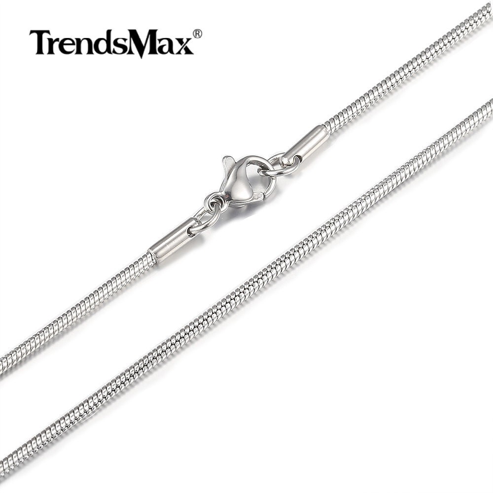 USA 1.6/2.0mm Silver Solid Stainless Steel Round Snake Chain Necklace Unisex
