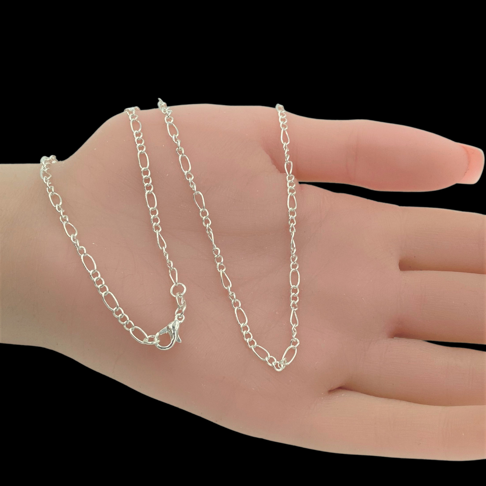 Italian 2mm Figaro Link Chain Necklace Sterling Silver 24″