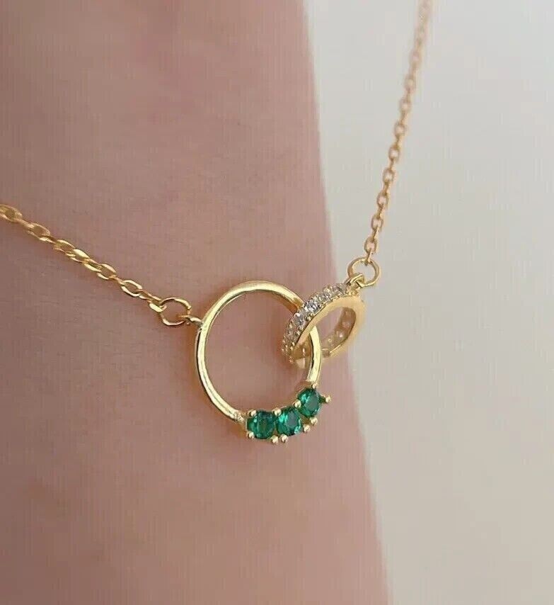Round Simulated Emerald Women’s Stunning Fancy Pendant In 14K Yellow Gold Plated