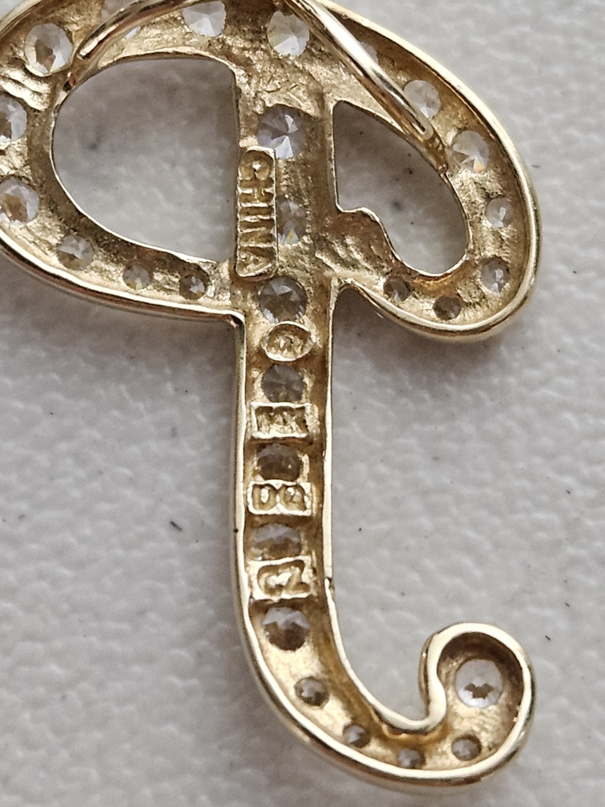 14K Gold Letter P Cubic Zirconia Pendant