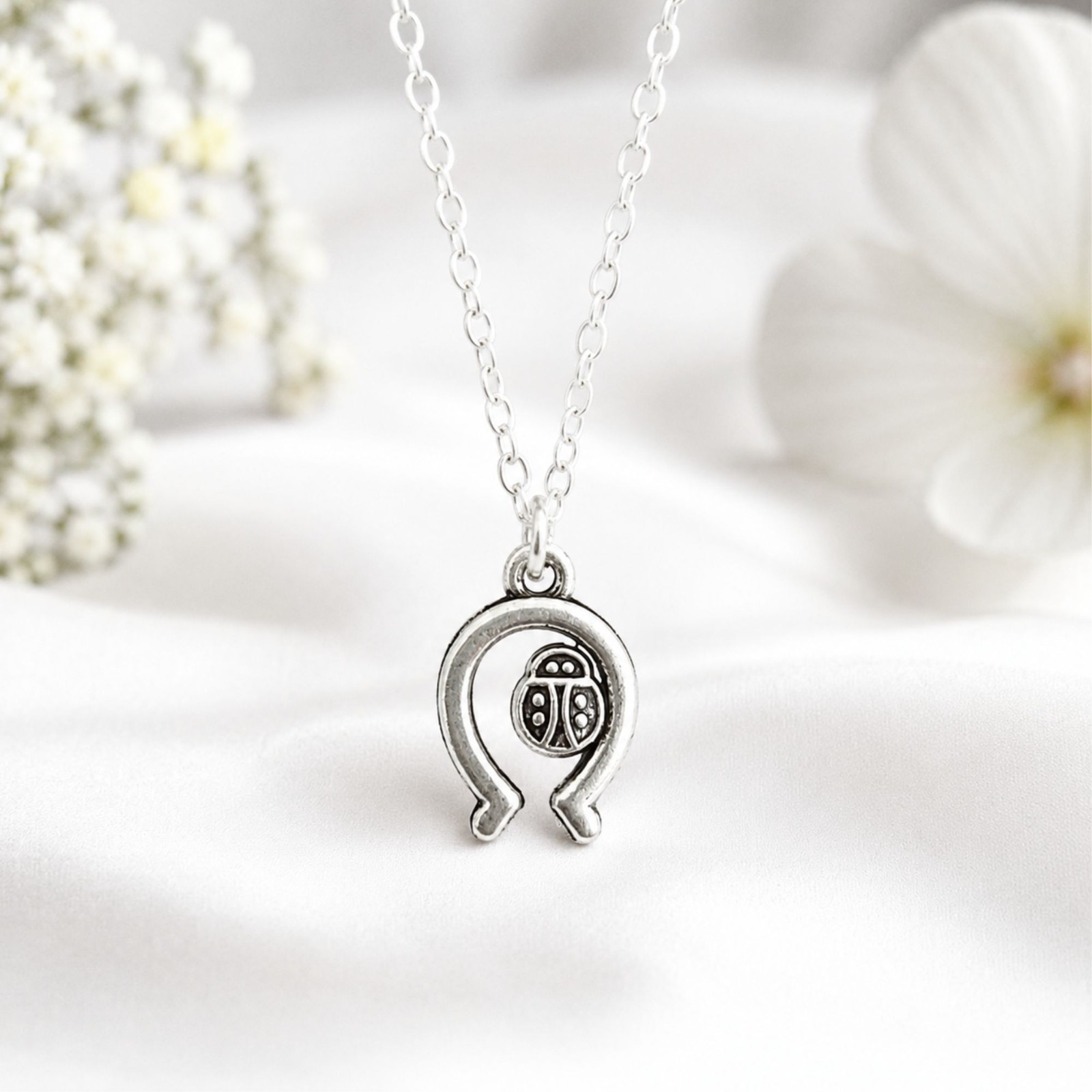 Ladybug Horseshoe Necklace Stainless Steel Chain Lucky Charm Good Luck Gift