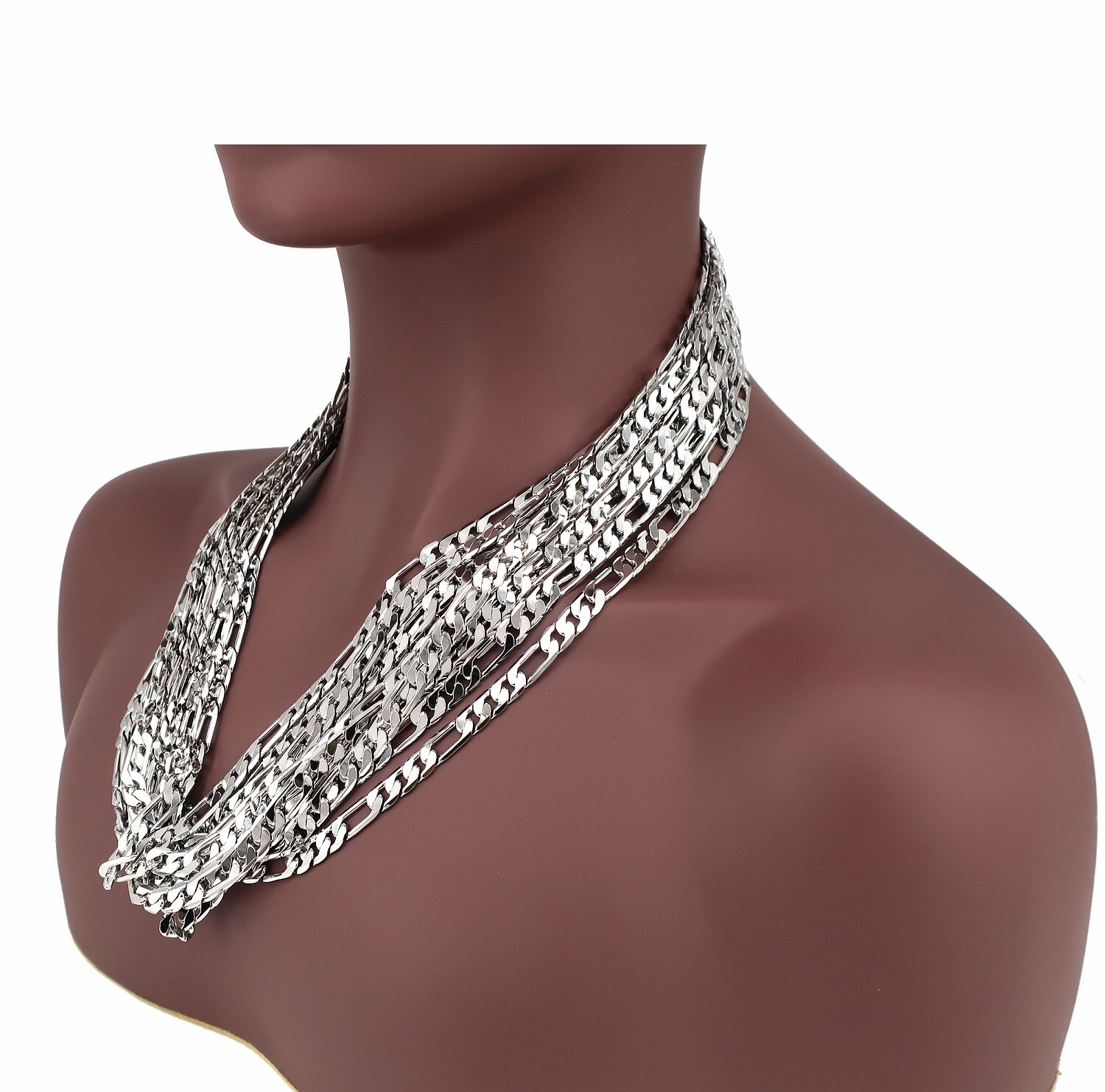12 Piece 8mm Italian Figaro link Chain Necklace 14k White Gold Plated Wholesale