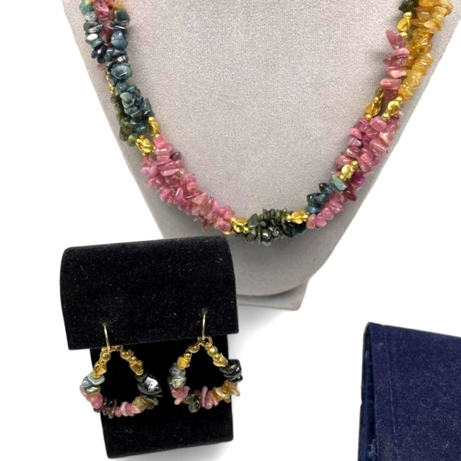 Stauer Rainbow Tourmaline Chip MultiStrand Necklace Bracelet Earrings Set