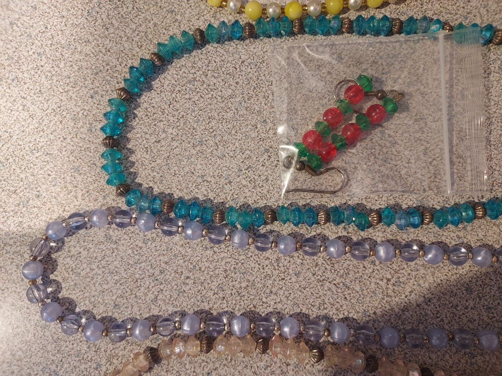 Lot of 4 beaded Necklaces with earrings NWOT Plastic and metal combo NEW 20″ lng