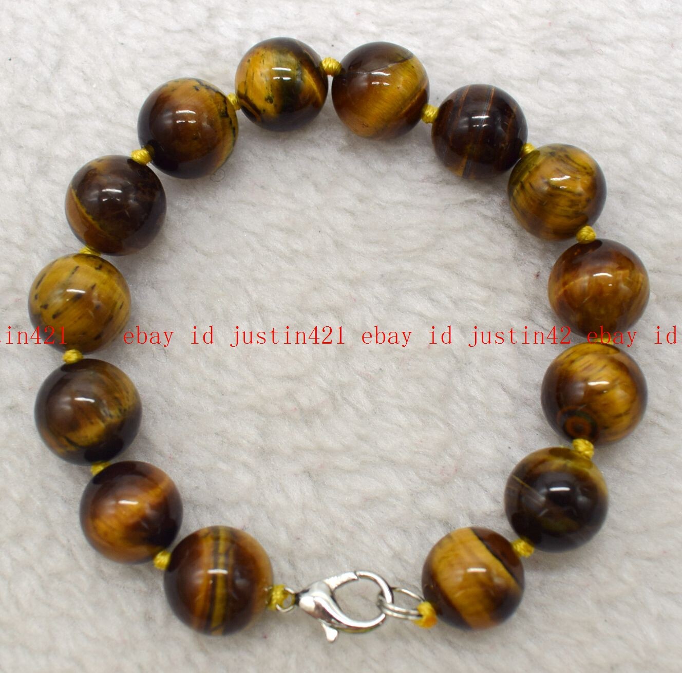 Natural 12mm Yellow Tiger’s Eye Round Gemstone Beads Necklace Bracelet Set AAA