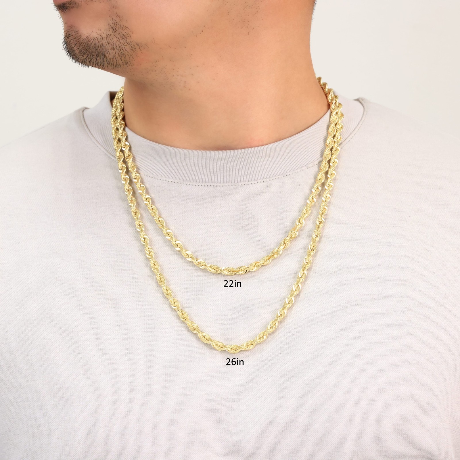 10K Yellow Gold 1.5mm-10mm Necklace Diamond Cut Rope Chain 16″- 30″Mens Women