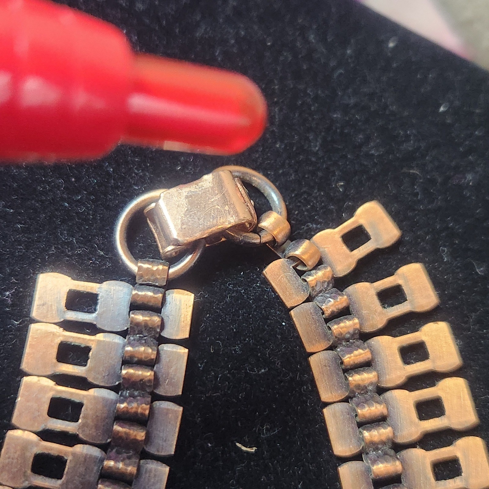 Vintage Copper Tone Geometric Fringe Collar Statement Necklace Hammered Links
