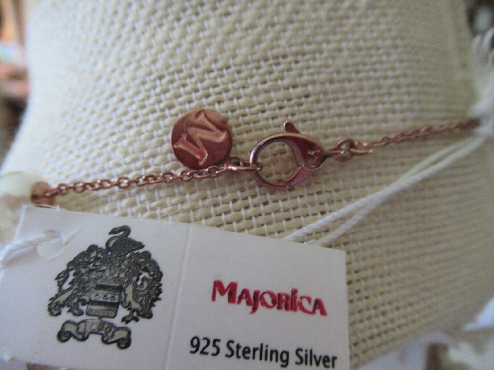 NWT Majorica Pearl Necklace 92.5 Sterling Silver/ Rose Gold Finish- $210