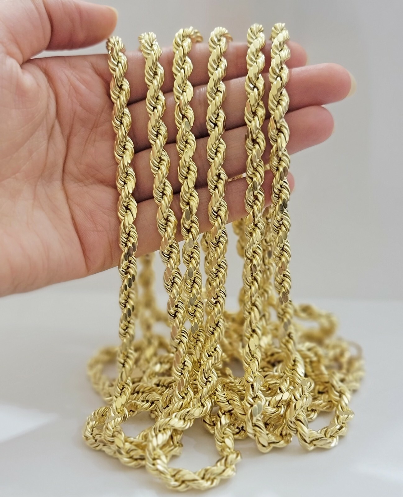 10k Yellow Gold Rope Chain Necklace 18″-30″ Men Women 4mm-10mm Real Gold Hollow