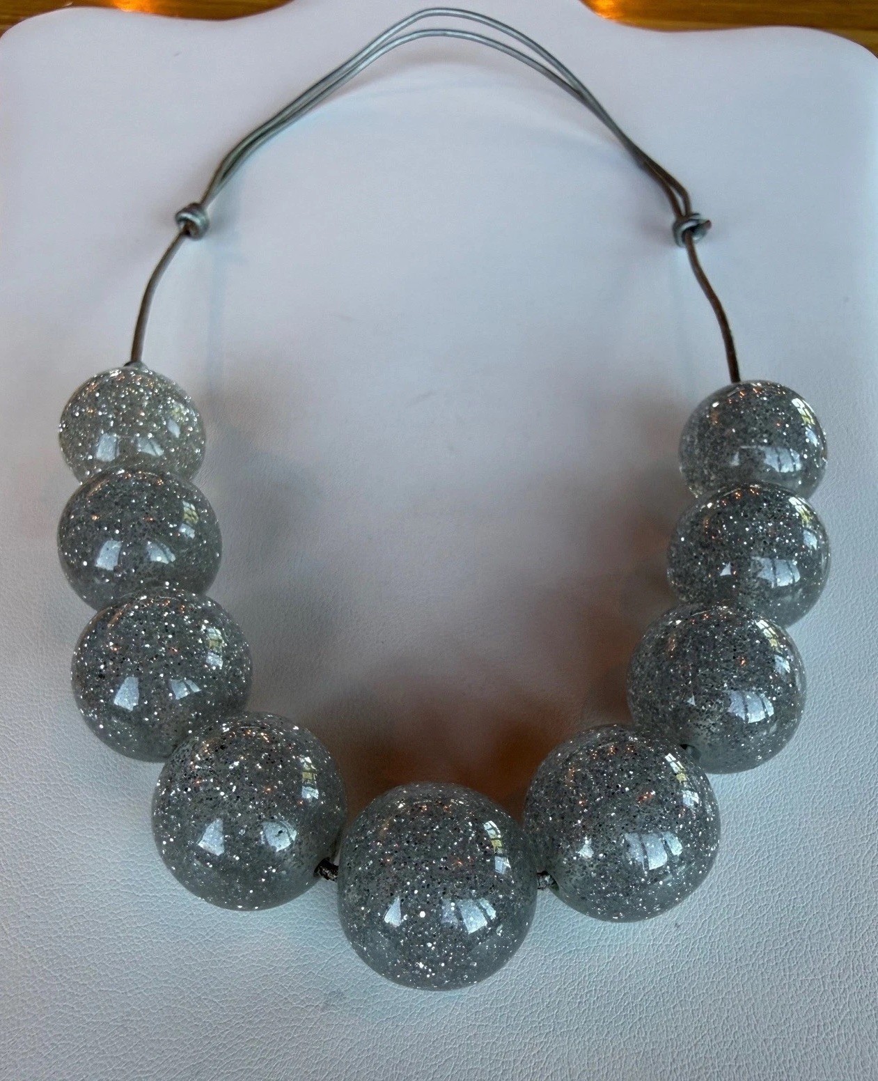 Silver Glitter Bubble Bead Necklace Gray Resin Acrylic Chunky Arty Rave Glitter