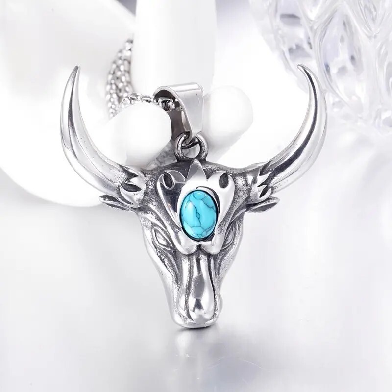 Men’s Fashion Stainless Steel Bull Head Necklace Pendant