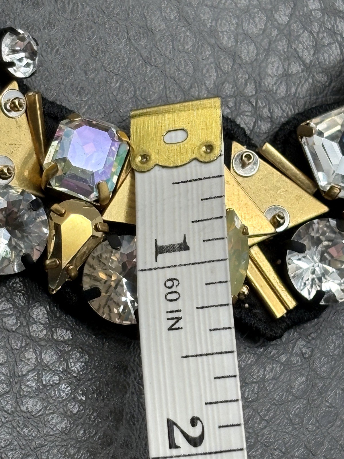 J Crew Crystal Rhinestone Statement Bib Necklace Black Fabric Ribbon Gold Tone