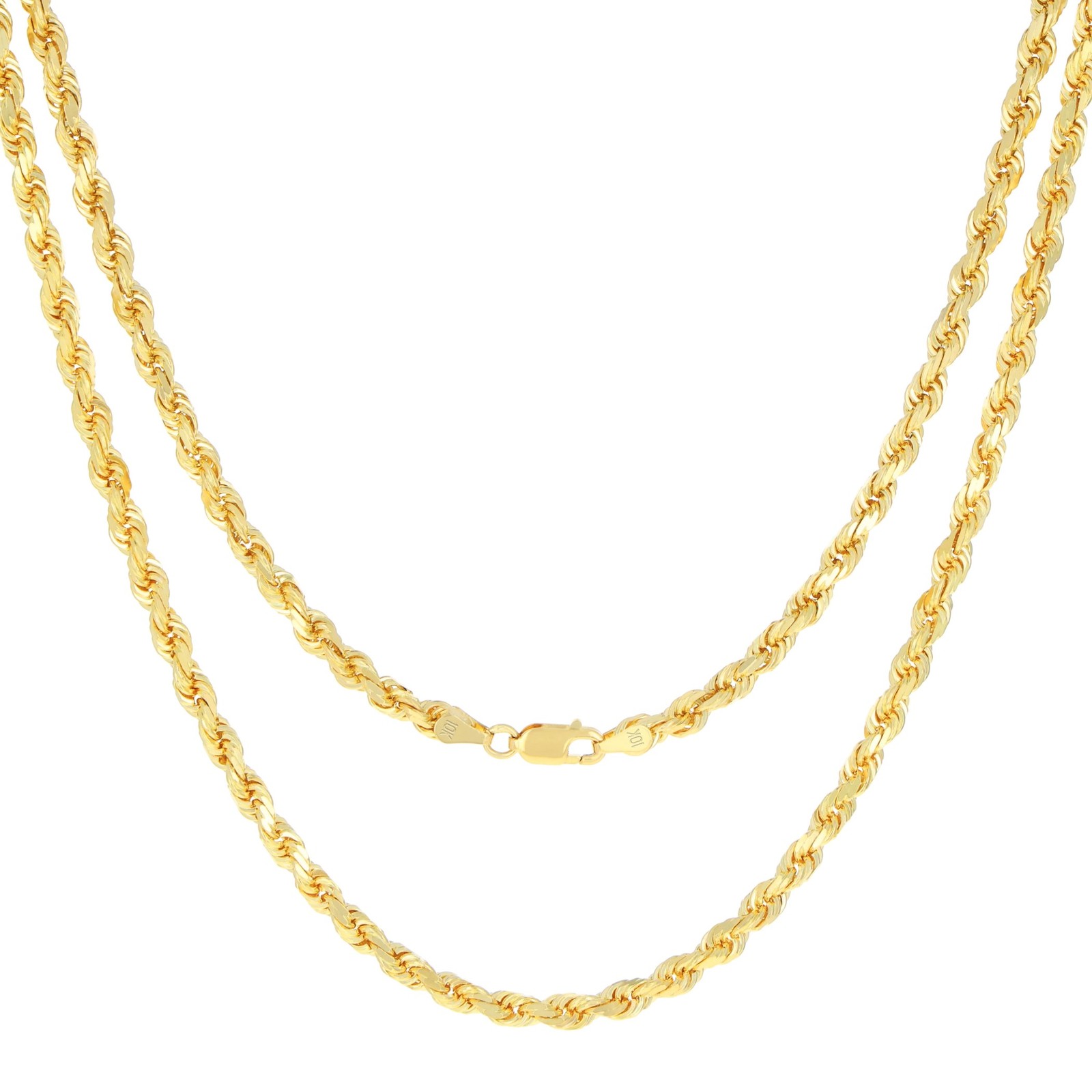 10K Yellow Gold 2mm-7mm Diamond Cut Rope Chain Necklace Men Womens 16″- 30″