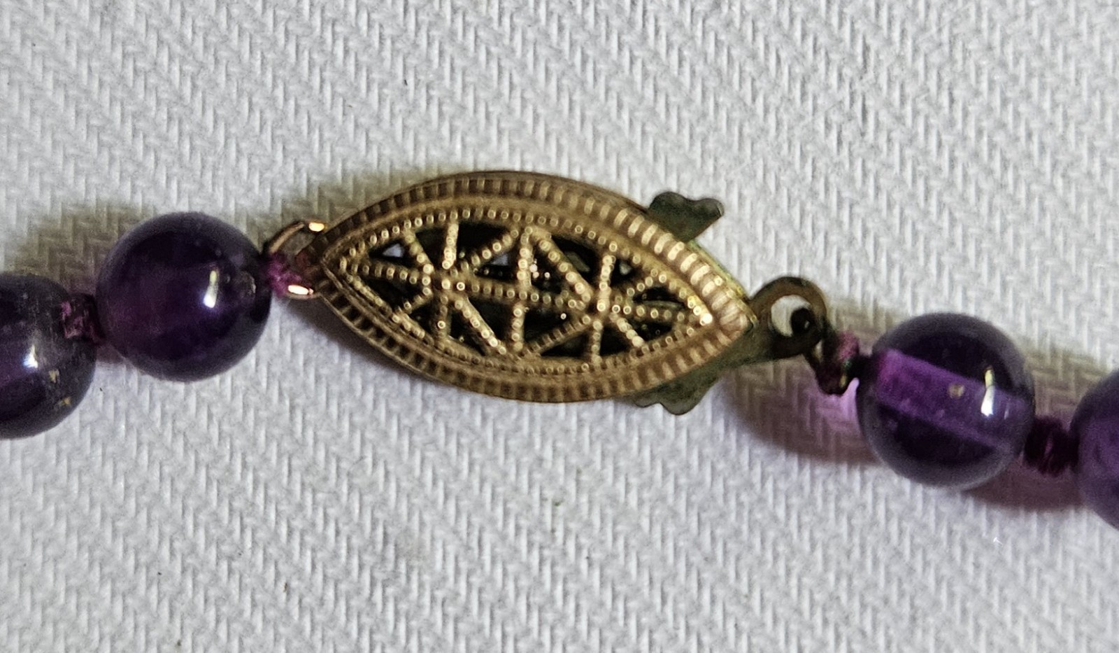 Vintage Amethyst Gemstone Beads with Oval Filagree Clasp 21″ Necklace