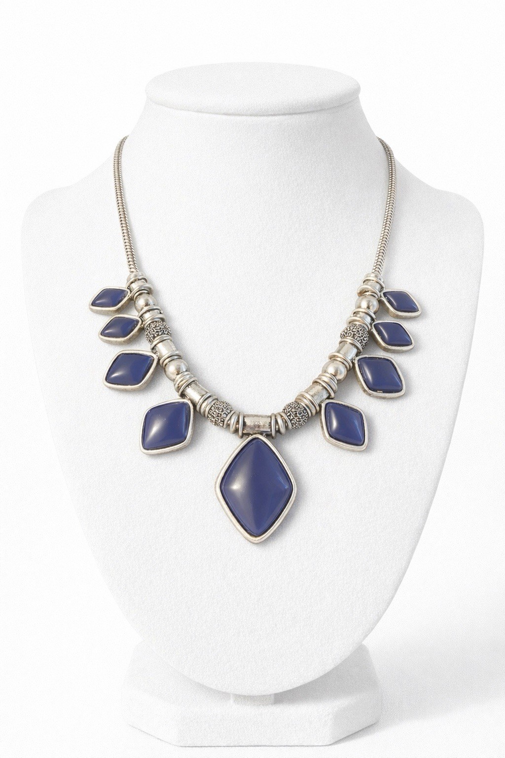 Lucky Brand Blue Teardrop Statement Necklace SilverTone VTG 17” Boho NWT Gift