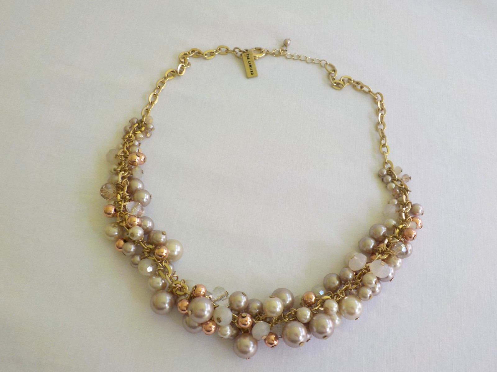 The Limited Faux Pearl Cluster Necklace Gold Tone Metal Plastic Light Gray Bead