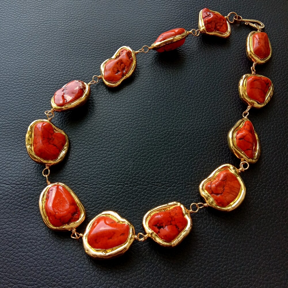 Y·YING Orange Color Turquoise Gold Plated Chunk Necklace Women Jewelry Gift