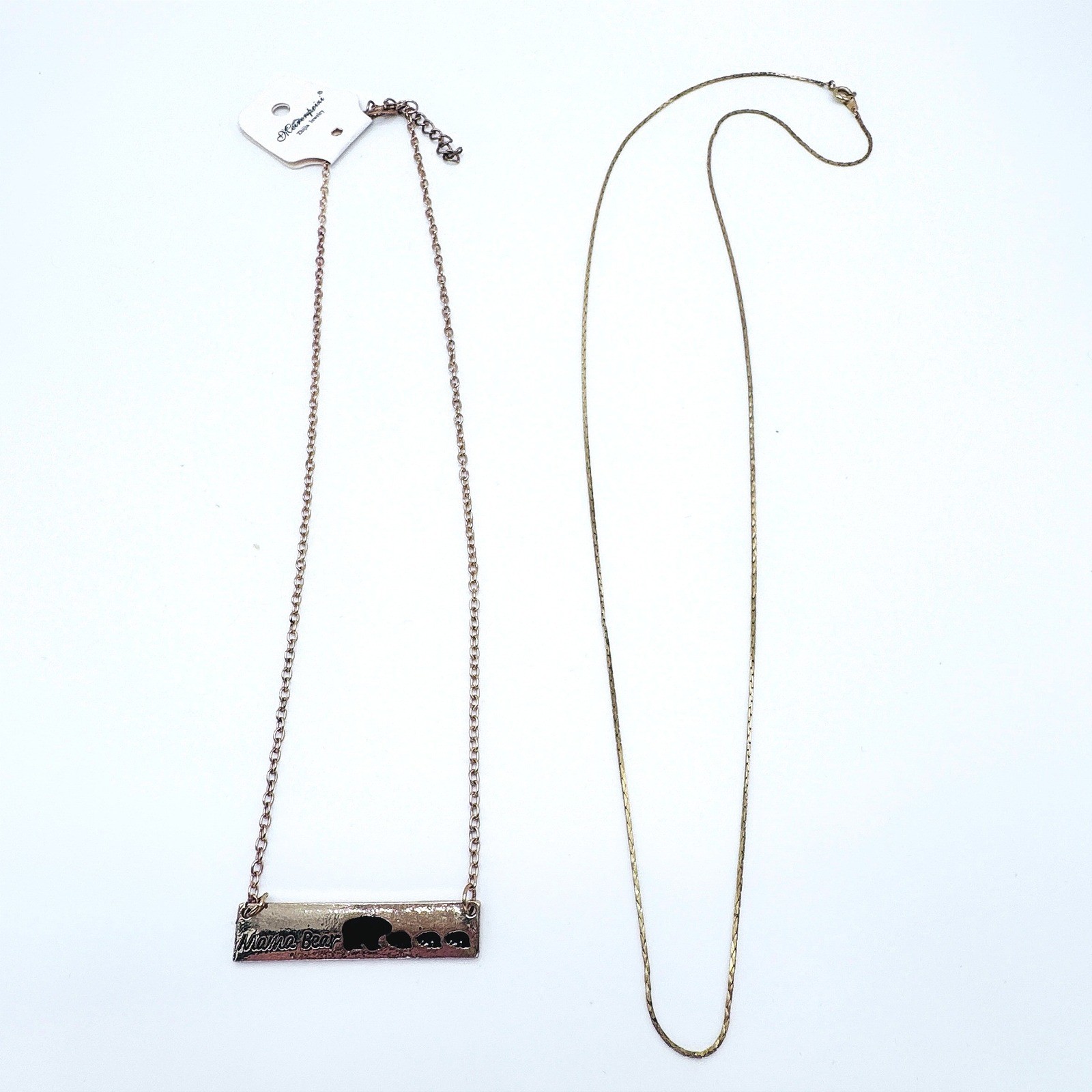 Mama Bear Bar Necklace Gold Tone Mother Family Pendant Jewelry Gift 18″ 24″