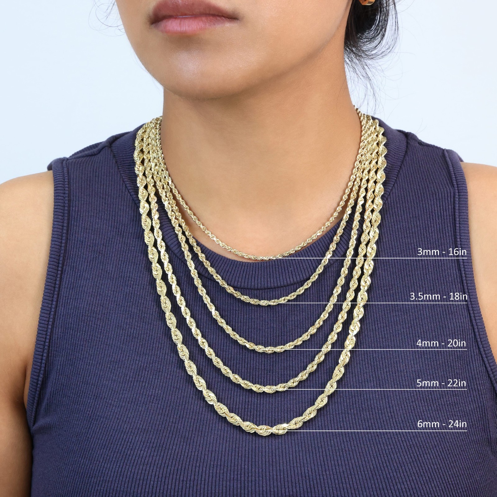 10K Yellow Gold 1.5mm-10mm Necklace Diamond Cut Rope Chain 16″- 30″Mens Women
