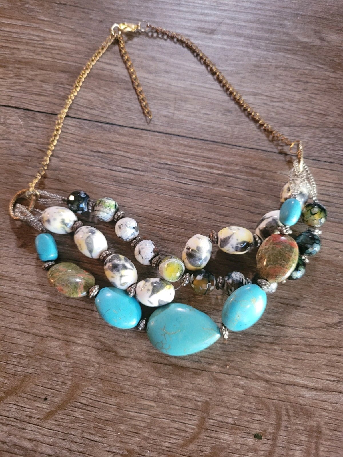 Faux Turquoise And Genuine Jasper And Verious Other Mixed Materials Gold Tone…