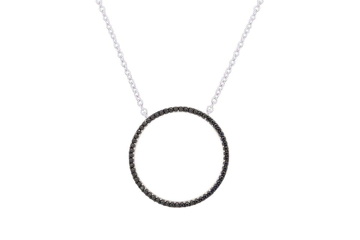 Round Cut Black Simulated Diamond 14K White Gold Plated Silver Circle Pendant