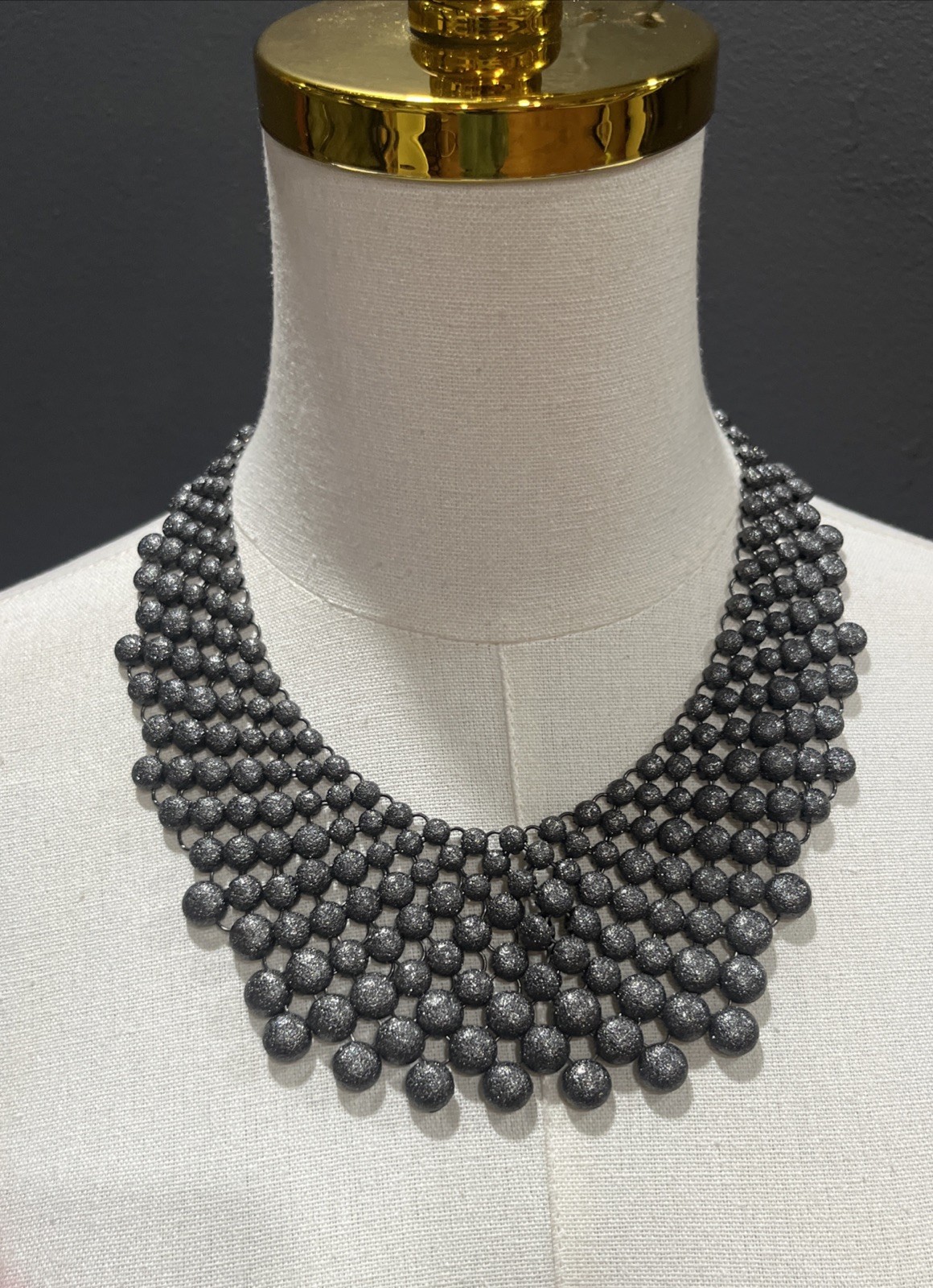 Gray Beaded Bib Statement Necklace Chunky Layered Collar Jewelry Smoky Grey