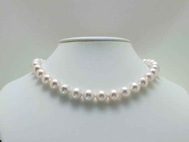 Genuine Lake Water Pearl Necklace 9.0-11.0mm Round 42cm White From Japan